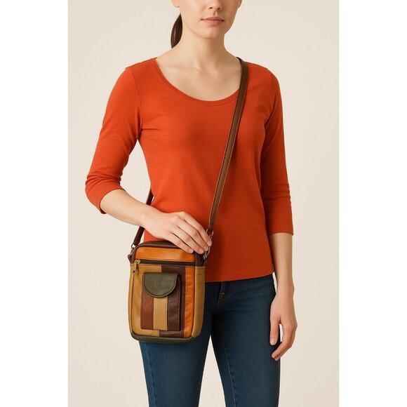 Genuine Leather Patchwork Crossbody Bag – Made in Mexico – Multicolor Boho Shoul - Picture 6 of 6